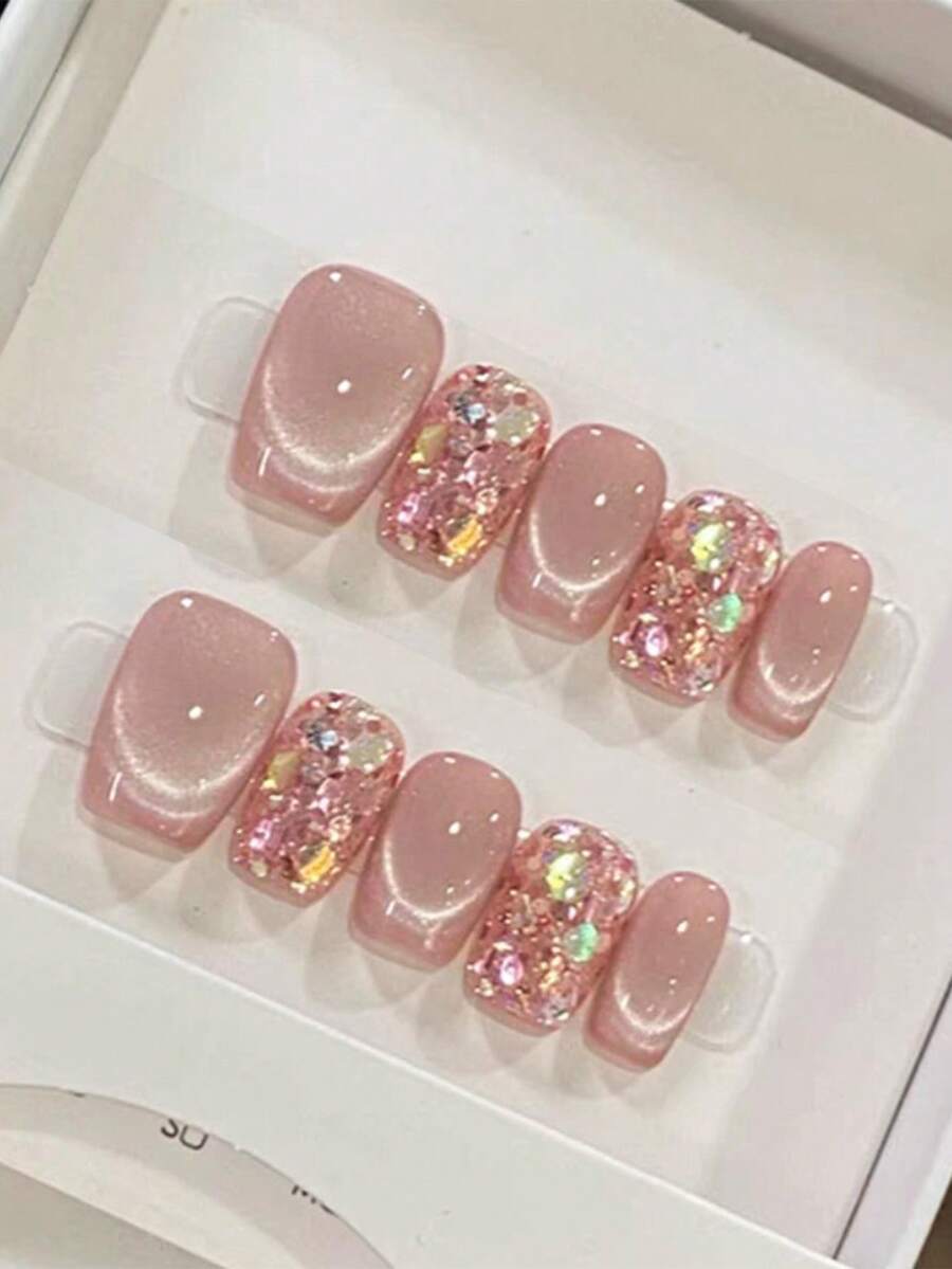 10pcs Sweet Y2K Style Coffin Shaped Press-On Nails, Short Length Cute Girl Manicure, Summer Nails, Enhance Your Elegant