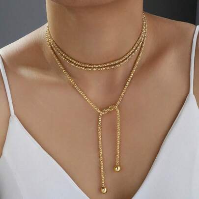 1 pieza Collar largo envolvente multicapa minimalista de moda casual para mujer, uso diario, citas, fiestas, vacaciones, viajes, regalo para novia y mamá