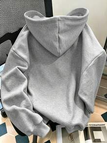 Halloween Plus Size Women's Highland Bull And Bat Print Hoodie With Drawstring And Pockets, Perfect For Casual Holiday Wear In Autumn And Winter. - Grey - View 2
