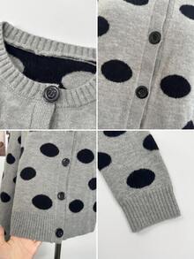 French Style Premium Grey Polka Dot Knit Cardigan Women Autumn/Winter Long Sleeve Thin Short Sweater Jacket Top Fall - Grey - View 8