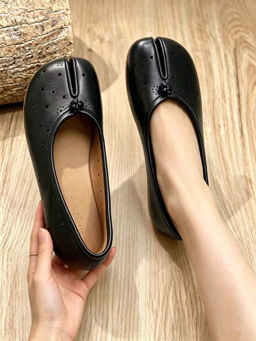 Women's Black Hollow Perforated Round Toe Mule Shoes - Casual Style, Suitable For Office, Outdoor And Spring/Summer Wear - Black - View 1