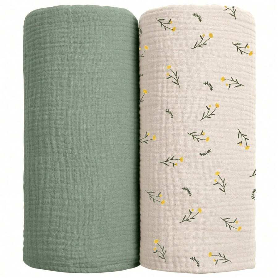 2pcs Multi-Color Muslin Baby Swaddle Blankets, Stroller Wind Cover Newborn Receiving Blankets, Baby Wrap Swaddle Blankets, Baby Blankets, Baby Bath Towels - Multicolor - View 1