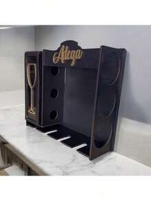 Adega De Parede Barzinho Com Suporte Para Rolhas Em Mdf  Decoração Porta Taças e Vinhos Vidros - Preto - Visão 5