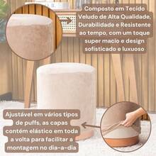 Capa de Puff Redondo Grande AVULSA Lisa Ajustável com Elástico - Tecido Veludo Suede Decoração Banquinho Cilindro Luxo Para Sala Quarto - Bege - Visão 6