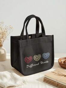 1pc Love Print Corduroy Tote Bag, Snap Button Closure Cute Handbag, Reusable Lunch Tote Bag For Student School Daily Outdoor Shopping Use - Multicolor - View 8