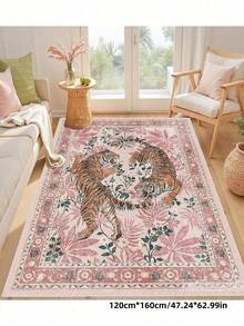 1pc Tiger Stripe Area Rug, Bohemian Style Washable Living Room Carpet, Vintage Soft Dining Room Rug, Non-Slip Wear-Resistant Large Rug, Suitable For Office, Bedroom, Living Room, Entryway Welcome Mat - Pink - View 6