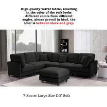 Modular Combination Sofa, L-Shaped Sofa For 7 Seats, Sectional Sofa Couches, Free Combination, Removable Modules With Wooden Legs And Upholstery, U-Shaped Sofa For Living Room, Large Space, Color Just Between Black And Grey - Black - View 4