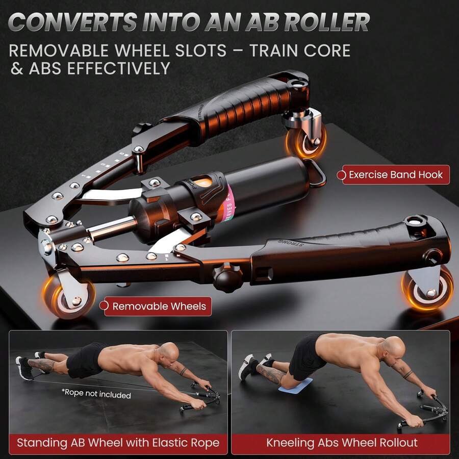 1set Adjustable Resistance Hydraulic Arm Exerciser, Power Chest Builder With Rolling Wheels & Knee Pad, Household Upper Body Strength Training Fitness Gear