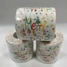 1/2roll Creative Colored Christmas Happy Wishes Printed Toilet Paper Roll, A Festive Gift Made From Virgin Pulp For Friends - Multicolor - View 3