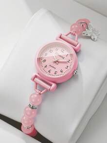 Women's Adjustable Cord Beaded Watch With Butterfly Pendant, Small Digital Dial, Versatile Niche Quartz Wristwatch, Gift For Girlfriend (1pc/Set) Watch Box Not Included - Pink - View 9