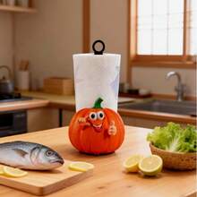 Cute Thumb Up Cartoon Pumpkin Paper Towel Holder, Freestanding Countertop Kitchen Roll Dispenser, Autumn Harvest Thanksgiving Halloween Farmhouse Style Desktop Home Party Decoration - Multicolor - View 3