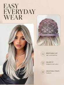 White & Gold Butterfly Long Hair With Bangs Synthetic Wig, Natural Hair Texture, Suitable For Women, Cosplay, Back To School Season - Multicolor - View 4
