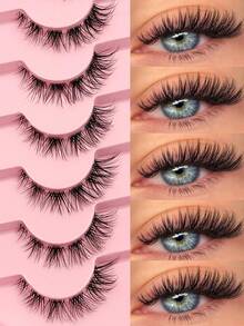 Asiteo 7 Pairs Cat Eye Lashes Natural Fake Strip Eyelashes Invisible Band Faux Mink Eyelash Wispy Full Strips False Eyelashes - Black - View 1