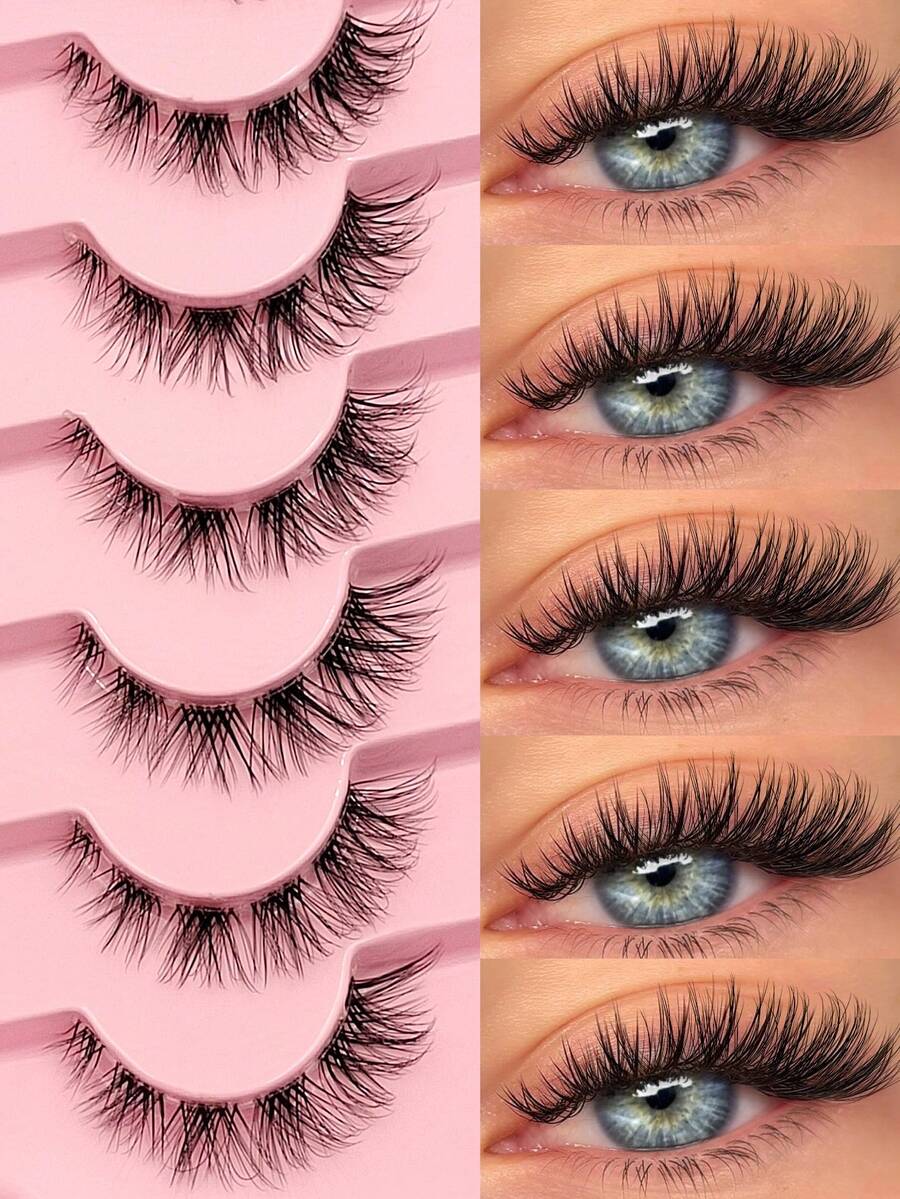Asiteo 7 Pairs Cat Eye Lashes Natural Fake Strip Eyelashes Invisible Band Faux Mink Eyelash Wispy Full Strips False Eyelashes - Black - View 1