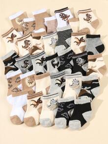 10 Pairs Baby Dinosaur Minimalist Small Pattern Casual Cute Mid-Calf Socks, Suitable For Newborns In Autumn/Winter/Spring/Summer; Random Colors - Multicolor - View 1