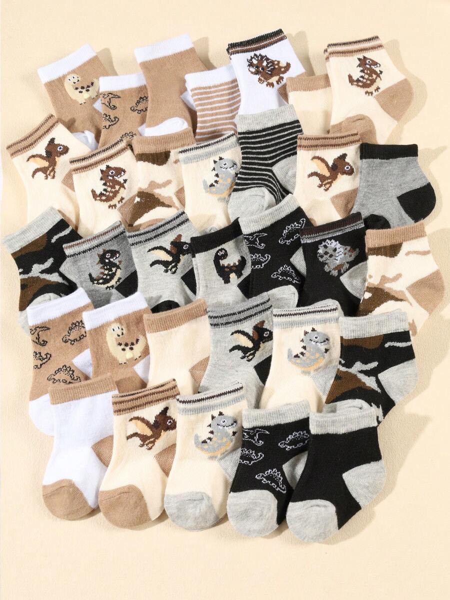10 Pairs Baby Dinosaur Minimalist Small Pattern Casual Cute Mid-Calf Socks, Suitable For Newborns In Autumn/Winter/Spring/Summer; Random Colors - Multicolor - View 1