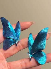 1 Pair Dreamy Blue Butterfly Earrings - Blue - View 3