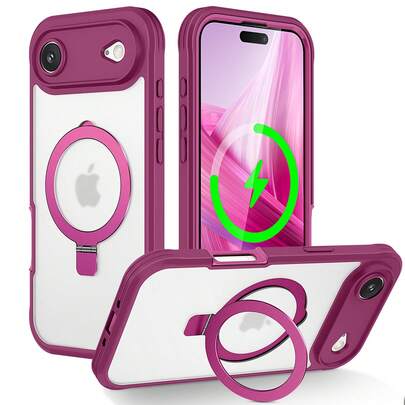 WEFOR Rose Red Semi-Transparent Color Block Design, Compatible With IPhone 17/ 17e/ Air/ 16/ 15/ 14/ 13 Pro Max 2021 16Plus 202115Plus 2020 14 Plus Full Body Shockproof Case, With Magnetic Invisible Kickstand [Compatible With Magnetic] Built-In Screen Protector Drop Protection, Semi-Transparent Phone Case Compatible With Magnetic Wireless Charging