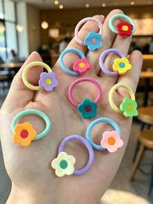 10pcs Women's Colorful Small Flower Hair Ties, Cute Candy Color Small ...