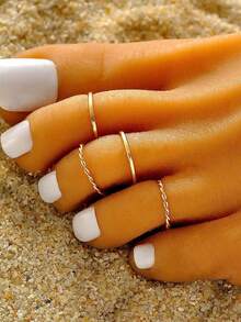 4pcs/Set Fashionable Personalized Ins Style Vintage Open Toe Rings - Gold - View 3