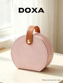 DOXA Mini Portable Leather Jewelry Box With Handle, Travel Ring Necklace Earring Storage Organizer - Pink - View 5