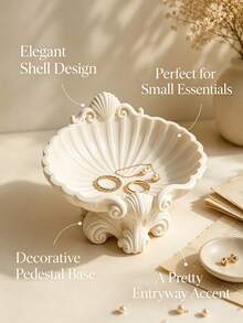 1pc Vintage French Carved Shell Jewelry Tray, Luxury Vanity Storage Box For Rings, Necklaces, Earrings, Bedroom Desktop Aesthetic Decor, Gift For Women And Bridesmaids, Essential Vanity Decoration For Girls, Jewelry Organizer, Bridesmaid Gift, Room Decor - Multicolor - View 4