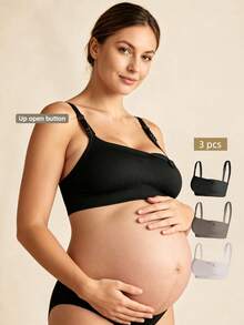 Hart & Haze 3pcs Maternity Nursing Bra, Easy Open Breastfeeding Comfortable Bralette, Black/Coffee/Light Skin Colors - Multicolor - View 2