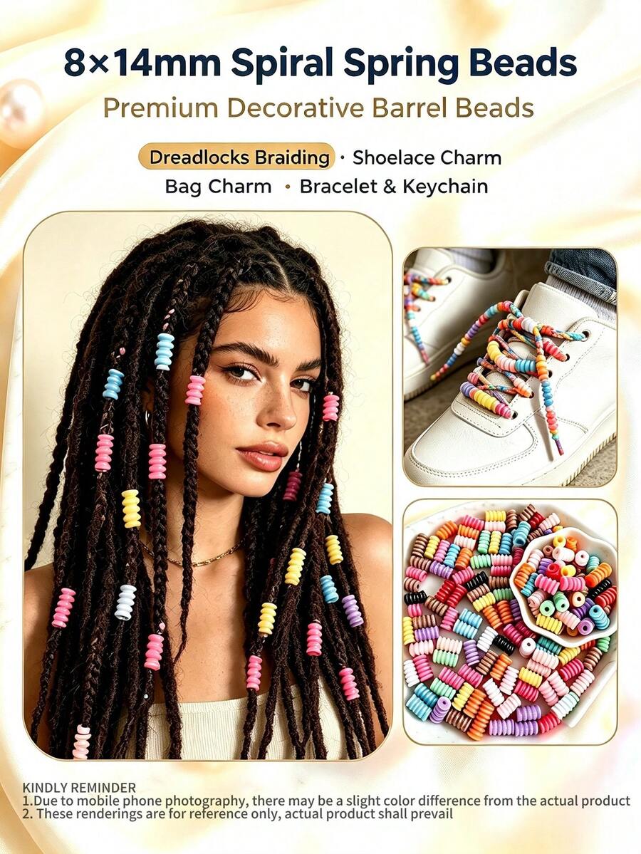 50/100pcs 8x14mm Acrylic Multicolor Spiral Barrel Beads,Cute Cylindrical Large Hole Plastic Beads,Suitable For DIY Hair Accessories And Bead Jewelry Making,Shoe Charms, Bag Chain, Bracelets,Keychains,Crafts For Adults - Multicolor - View 1