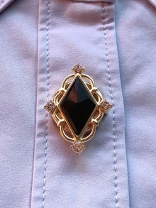 1 buah/2 buah Penutup Kancing Berlian Geometris Elegan, Penutup Kancing Kemeja Jepit, Penutup Kancing Kristal Modis - Hitam - View 8