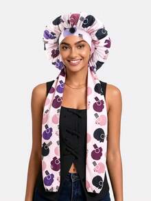 2pcs Women's Long Hair Satin Sleep Cap, Faux Silk Long Tube Elastic Hairband Cap, Beauty Hair Cap Suitable For Daily Use - Purple/Blue - View 44