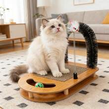 2pcs Cat Scratching Board With Grooming Brush And Arch Toy - Interactive Self-Grooming Station, Soft Bristles, Non-Slip Base And Scratch-Resistant Surface, Suitable For Indoor Cats, Multi-Functional Climbing Toy For Pet Bed And Floor - Multicolor - View 4
