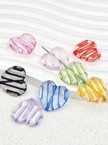 10 buah Manik-manik Akrilik Transparan Bergaris Warna-warni Berbentuk Hati Berlubang Ukuran 2.4*2.35mm untuk DIY Kalung, Rantai Ponsel, Gantungan Kunci, dan Liontin Tas. - Hati Bergaris - View 2