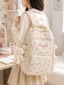 (Embroidered Custom) Striped Backpack Large Capacity Lightweight Casual School Bag For Students, INS Style - Multicolor - View 3