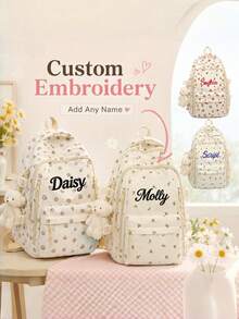 (Embroidered Custom) Striped Backpack Large Capacity Lightweight Casual School Bag For Students, INS Style - Multicolor - View 1