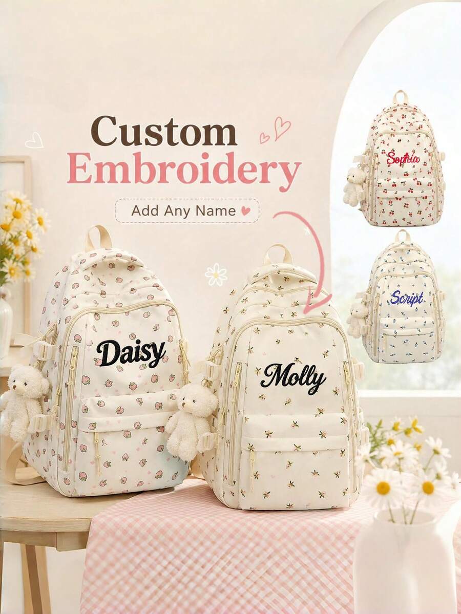 (Embroidered Custom) Striped Backpack Large Capacity Lightweight Casual School Bag For Students, INS Style - Multicolor - View 1