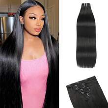 7Pcs Clip In Hair Extensions Real Human Hair Natural Black Straight Seamless Invisible Double Weft With Reusable Comfortable Secure Clip Ins For Women Can Be Styled For Daily - Natural Black - View 11