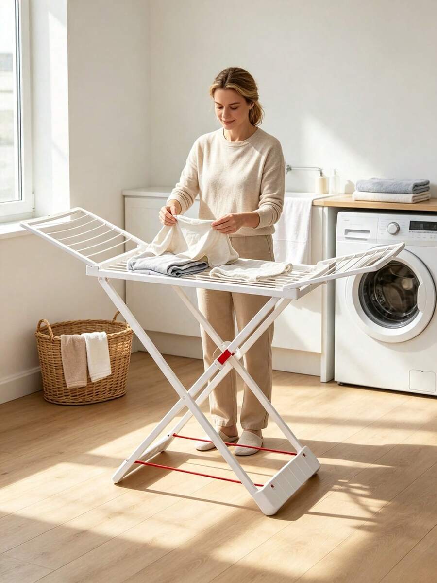 1‑Piece Clothes Drying Rack, Wide Drying Platform, Stable Cross‑Shaped Support Frame, Suitable For Both Indoor And Outdoor Use, Space‑Saving For Storage. - A - View 1