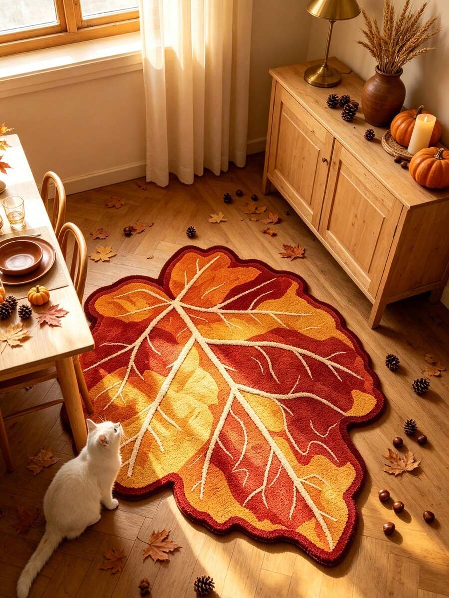 1pc Orange Maple Leaf Decorative Rug, Bedroom Decor, Small Rug, Carpet, Home Decor, Living Room Rug, Living Room Small Rug, Bedroom Rug, Living Room Home Decor, Outdoor Rug, Washable Rug, Graduation Gift - Orange Maple Leaf - View 1