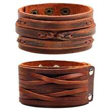 2 Pcs Jewelry Vintage Hand Woven Smooth Leather Bracelet Cuff Wide Leather Bracelet For Men's Accessories - Leather Bracelet - View 13