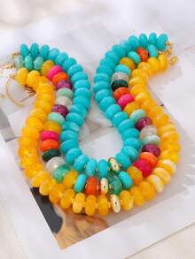 1pc Bohemian Y2K Creative Fashion Elegant Exquisite Luxurious Sweet High-Quality Dopamine Color Flat Resin Beaded Chunky Necklace For Women, Sisters, Couples, Prom/Evening Party, Ceremony, Exquisite Jewelry Gift, Suitable For Daily Wear, Dating, Party, Holiday, Music Festival, Commuting, Wedding, Halloween, Christmas (Bead Color Random) - necklace - View 7