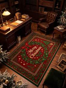 1pc Christmas Theme Green Leaf Wreath Rug, Thickened Rug, Thick Rug, Plush Rug, Autumn/Winter Rug, Thickened Rug, Living Room Rug, Rug, Living Room Area Rug, Area Small Rug, Mat, Home Decor, Large Living Room Rug, Round Rug, Living Room Home Decor, Room Decor, Washable Rug - Multicolor - View 1