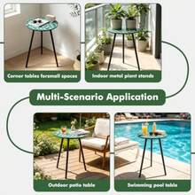 2 Pack de Mesas Auxiliares Redondas de Metal Mosaico 34 cm Mesas de Café Redondas Pequeñas para Exteriores Mesas de Acento de Patio Interiores Soporte de Esquina para Espacios Pequeños Resistente al - Multicolor - Ver 7