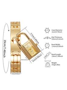 Jam Tangan Quartz Wanita dengan Desain Kunci Personalisasi, Dial Persegi Kecil yang Indah, Tali Paduan Emas, Jam Tangan Mewah Niche, Hadiah untuk Pacar (1 buah/Set) Kotak Jam Tangan Tidak Termasuk - Emas - View 4