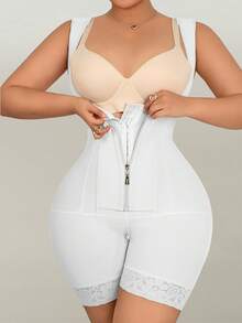 Plus Size High Waist Mid-Thigh Shaping Bodyshorts With Waist Cinching, Tummy Control And Butt Lift - White - View 9