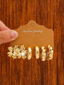 Juego de 6-18 piezas de pendientes dorados para mujer, moda para fiestas, viajes y vacaciones, regalo de compromiso, adecuado para diversas ocasiones, (hecho de material sintético CCB de baja alergia y no se desvanece) - Dorado - Ver 7