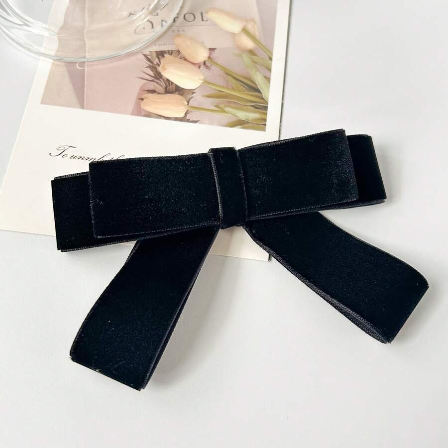 Velvet Bow Brooch, Bowknot For Women, Versatile Collar Accessory, Pin Clothing Accessory, Preppy Style Brooch, Daily Wear Shirt Decoration, Commute Outfit, Christmas Holiday Gift - Black - View 1