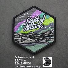 Outdoor Camping Hexagon Embroidered Hook And Loop Patch, Natural Landscape Embroidered Fabric Patch - Natural Light - View 1