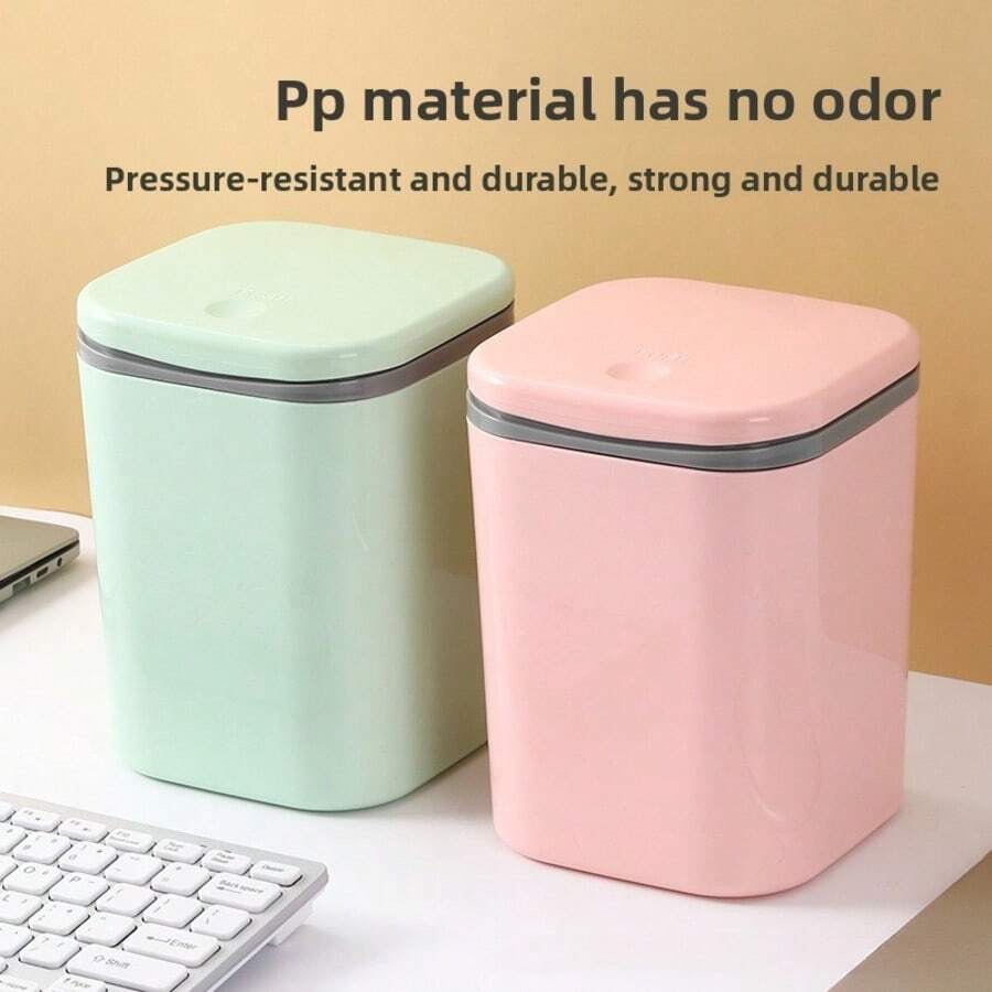 Mini Desktop Trash Can With Rotating Lid, Small Plastic Waste Basket, Odor-Proof Desktop Trash Can, Suitable For Paper Scraps, Fruit Peels, Keeps Desktop Tidy, Suitable For Home, Office, Bedroom, Coffee Table, Living Room, Study, Bathroom - A - View 1