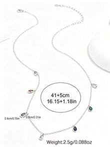 SYMFNY 925純銀立方鋯石吊墜項鍊，極簡奢華水滴造型項鍊，女性禮物 - 銀色 - 查看 4