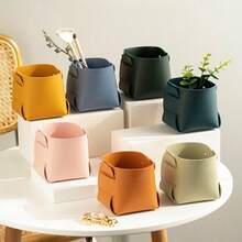 1pc Multifunctional Faux Leather Desktop Storage Box - Fashionable Cosmetic & Stationery Organizer, Stackable Design, Storage Rack Basket - View 6